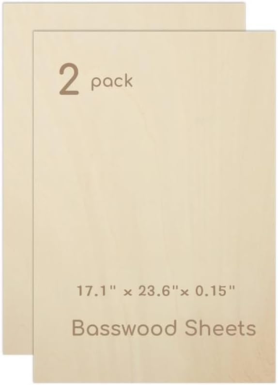 2 Pack Plywood Sheets, 17.1" x 23.6"x 0.15" Basswood Sheets | 4mm Basswood by Hosifiy