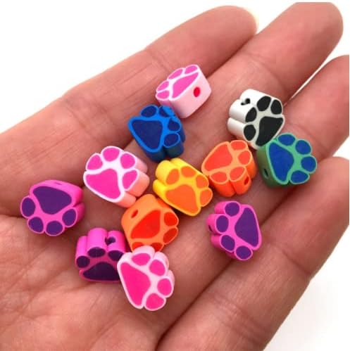 100pcs Colorful Paw Print Polymer Clay 10mm Spacer Beads - Image 4
