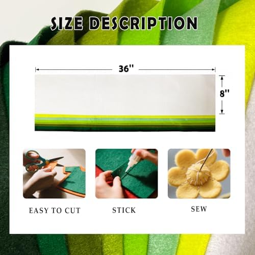 Green 8 Assorted Soft Felt Sheets Fabric, Each 8'' x 36'' 1.6mm Thick | Long - Image 3