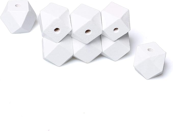 20mm White Wooden Geometric Beads - Image 6