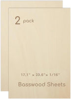2 Pack Plywood Sheets, 17.1" x 23.6"x 1/16" Basswood Sheets | 1.5mm Basswood by Hosifiy