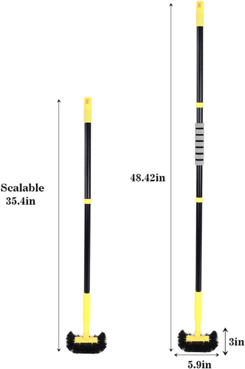 Grout Cleaning Brush with Long Handle - Hard Bristle Hand Held Grout Cleaner Brush for Tile Grout, Shower Cupboard Corner Cleaning