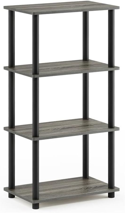 Furinno Turn-N-Tube No Tool 4-Tier Storage Shelf, French Oak Grey/Black - Image 4