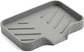 Sponge Holder with Drain Spout, Silicone Sponge Tray for Kitchen Sink, Rubber Soap Dish for Shower Bathroom (Grey, 4.7" x 3.6")