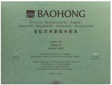 BAOHONG Artists' Watercolor Paper Block, 100% Cotton, 140LB/300GSM, Watercolor by BAOHONG