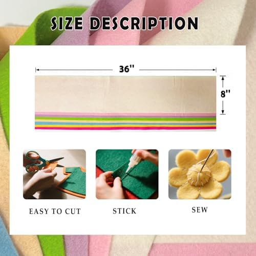 Pastel 8 Assorted Soft Felt Sheets Fabric, Each 8'' x 36'' 1.6mm Thick | Long - Image 3