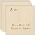 6 Pack Plywood Sheets, 8.66" x 8.66"x 1/8" Basswood Sheets | 3mm Basswood Craft by Hosifiy