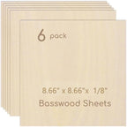 6 Pack Plywood Sheets, 8.66" x 8.66"x 1/8" Basswood Sheets | 3mm Basswood Craft by Hosifiy