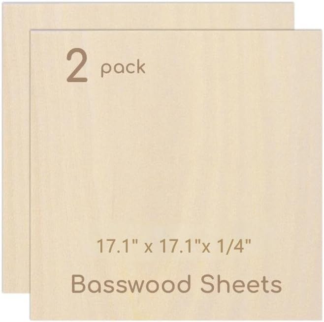 2 Pack Plywood Sheets, 17.1" x 17.1"x 1/4" Basswood Sheets | 6mm Basswood Craft by Hosifiy