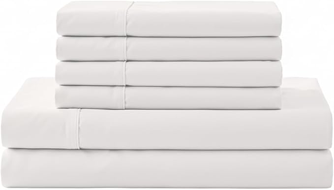 Linen Home 100% Cotton Percale Sheet Set, Cal King Size, Deep Pocket, 6 Pieces by LINENHOME