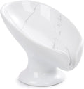 Soap Dish, Self Draining Bar Soap Holder for Bathroom Sink, Leaf Shaped Drainage Ceramic Marble Porcelain Decorative Soap Dish, No Suction Cup, ANTIS'S HOME
