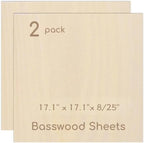2 Pack Plywood Sheets, 17.1" x 17.1"x 8/25" Basswood Sheets | 8mm Basswood by Hosifiy