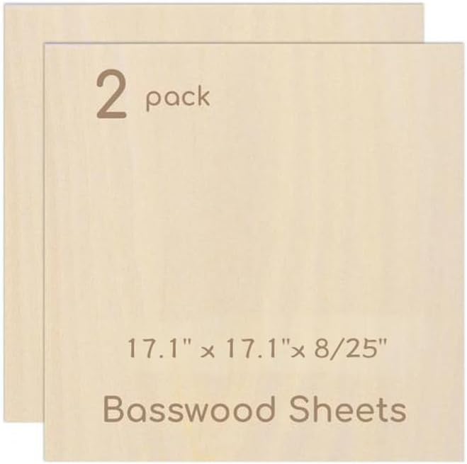 2 Pack Plywood Sheets, 17.1" x 17.1"x 8/25" Basswood Sheets | 8mm Basswood by Hosifiy