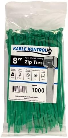 Kable Kontrol Green Zip Ties 8 Inch 1000 Pcs, 50 Lbs Tensile Strength, by KABLEKONTROL%C2%AE