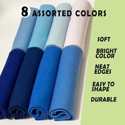 Blue White 8 Assorted Soft Felt Sheets Fabric, Each 8'' x 36'' 1.6mm Thick | - Image 2