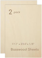 2 Pack Plywood Sheets, 17.1" x 23.6"x 1/8" Basswood Sheets | 3mm Basswood Craft by Hosifiy