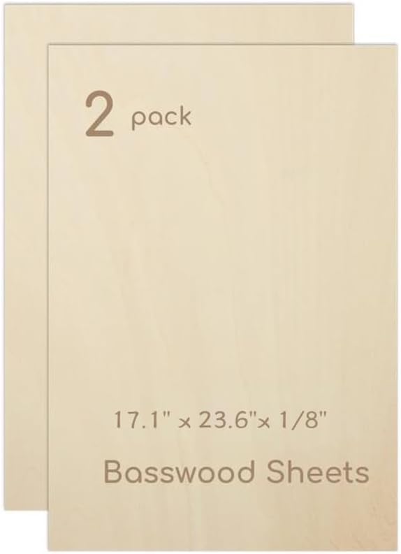 2 Pack Plywood Sheets, 17.1" x 23.6"x 1/8" Basswood Sheets | 3mm Basswood Craft by Hosifiy