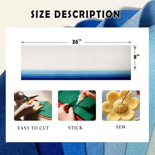 Blue White 8 Assorted Soft Felt Sheets Fabric, Each 8'' x 36'' 1.6mm Thick | - Image 3