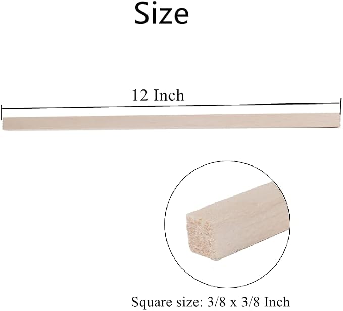 30 Pack Square Wood Dowel Rods 3/8x3/8x12 Inch Balsa Wood Sticks Natural Wood - Image 3