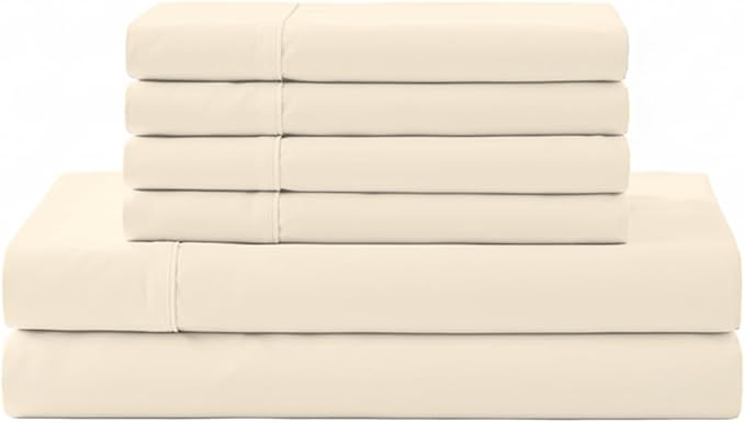 Linen Home 100% Cotton Percale Sheet Set, Cal King Size, Deep Pocket, 6 Pieces by LINENHOME