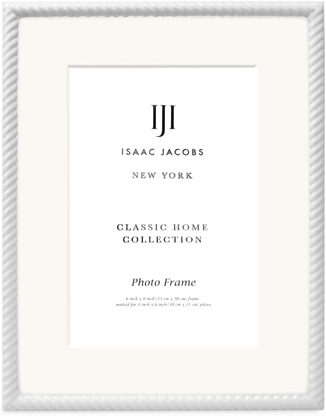 Isaac Jacobs 6x8 White Metal Rope Border Picture Frame, Horizontal & Vertical - Image 2