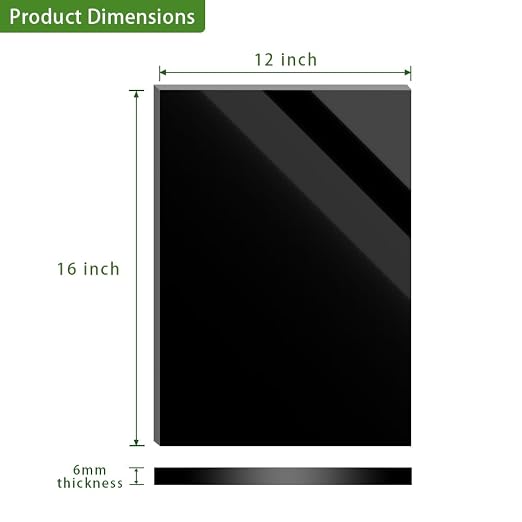Black Acrylic Sheet 12 x 16 x 1/4 inch Thick 6mm Black Plexiglass Sheet DIY - Image 2