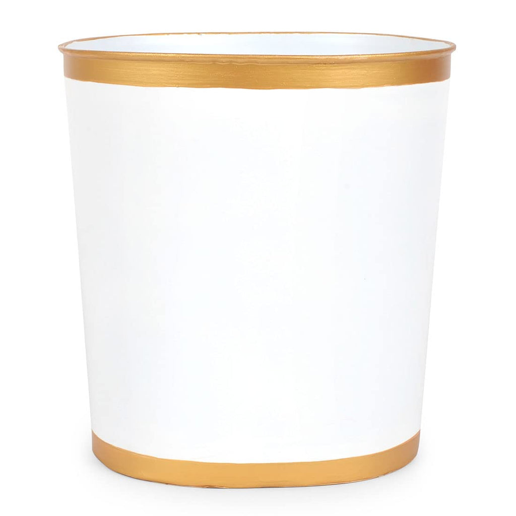 Jaye's Studio Mattie Decorative White and Gold Bathroom Trash Can, Metal Waste Basket Modern, Luxury Trash Bin for Bedroom, Dorm Room, Office Garbage Can, Oval Decorative Trash Bins (12" x 10" x 8")
