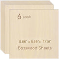 6 Pack Plywood Sheets, 8.66" x 8.66"x 1/16" Basswood Sheets | 1.5mm Basswood by Hosifiy