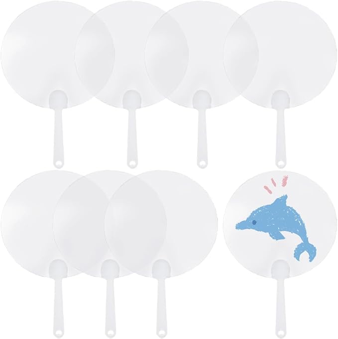10Pcs Plastic Round Hand Fan Blank Clear Handheld Fan PVC Transparent Summer by SOFPLATE