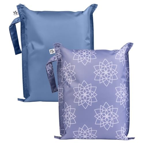 Tiny Twinkle Wet Dry Bag – 2 Pack Reusable Waterproof & Mess Proof Wet Bags for Swimsuits & Travel, Baby Towels & Beach Essentials,a Diaper Bag Must-Have (Lotus)