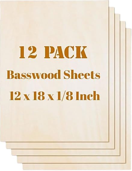 12 Pack Basswood Sheets Plywood Board 12 x 18 x 1/8 Inch- 3mm Thick Unfinished by Unknown