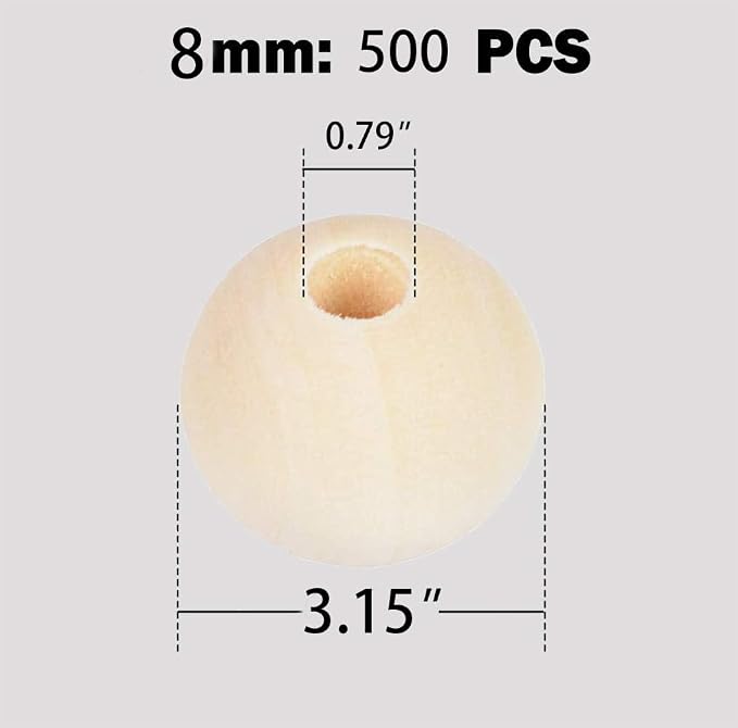 500pcs 8MM Wood Beads Natural Unfinished Round Wooden Loose Beads Wood Spacer - Image 2