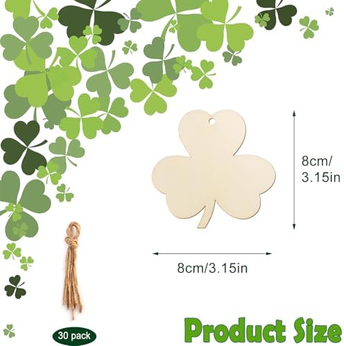 30Pcs St. Patrick's Day Leaves Unfinished Paintable Blank Wooden Festival - Image 2
