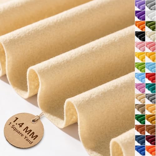Cream Beige Felt Fabric 36'' X 36'', 1.4mm Large Felt Sheets Soft Durable by FEIYAUMI