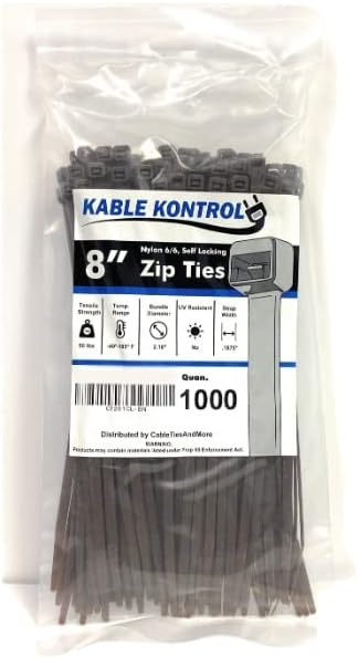 Kable Kontrol Brown Zip Ties 8 Inch 1000 Pcs, 50 Lbs Tensile Strength, by KABLEKONTROL%C2%AE