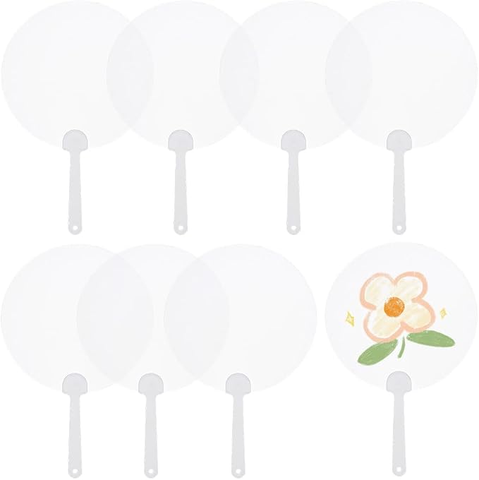 10Pcs Plastic Round Hand Fan Blank Hand Fans Bulk Summer Clear Transparent PVC by SOFPLATE