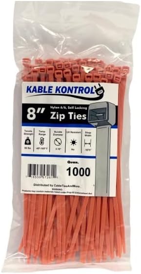 Kable Kontrol Orange Zip Ties 8 Inch 1000 Pcs, 50 Lbs Tensile Strength by KABLEKONTROL%C2%AE