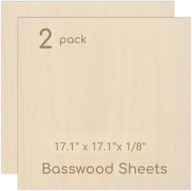 2 Pack Plywood Sheets, 17.1" x 17.1"x 1/8" Basswood Sheets | 3mm Basswood Craft by Hosifiy