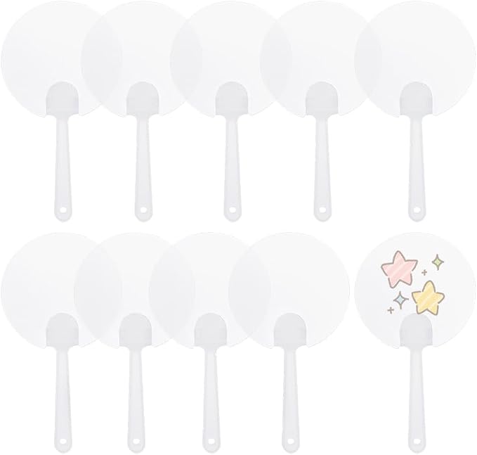 10Pcs Round Hand Fan Blank Plastic Hand Fans Bulk Summer Clear Transparent by SOFPLATE