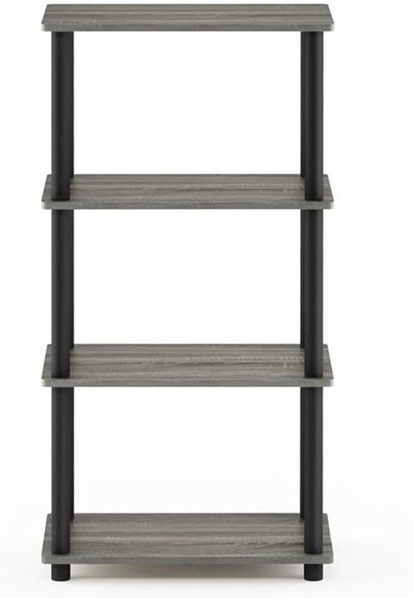 Furinno Turn-N-Tube No Tool 4-Tier Storage Shelf, French Oak Grey/Black - Image 5