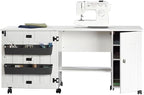 Sauder Folding SewingTable & Craft Cart Storage Cabinet, in Soft White - Image 4