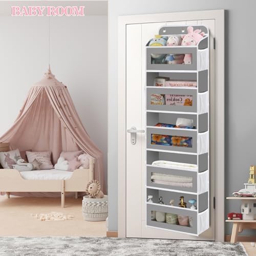 Over The Door Organizer, 5 Shelves Closet Door Hanging Organizer with 10 Mesh Pockets, Nursery Closet Organizer, Baby Essentials, Dorm Room Essentials for Girls