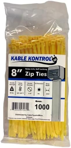 Kable Kontrol Yellow Zip Ties 8 Inch 1000 Pcs, 50 Lbs Tensile Strength by KABLEKONTROL%C2%AE