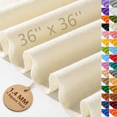 Ivory Felt Fabric 36'' X 36'', 1.4mm Large Felt Sheets Soft Durable Crafts Felt by FEIYAUMI