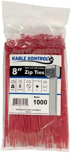 Kable Kontrol Red Zip Ties 8 Inch 1000 Pcs, 50 Lbs Tensile Strength, by KABLEKONTROL%C2%AE