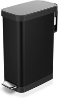 Glad Slim Trash Can with Clorox Odor Protection - Narrow Kitchen Garbage Bin with Soft Close Lid, Step On Foot Pedal and Waste Bag Roll Holder, Black, 45 Liter