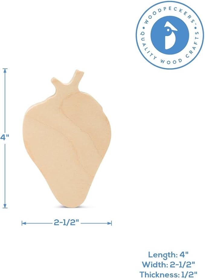 Strawberry Cutout 4-inch, 1/2 inch Thick, Unfinished Wood Crafts - Image 6