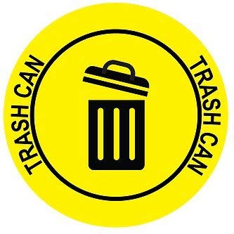 "Trash Can" Durable Laminated Vinyl Floor Sign- Sign by Graphical Warehouse- 5S Safety and Security Signage, Visual Communication Tool (26", Yellow/Black)