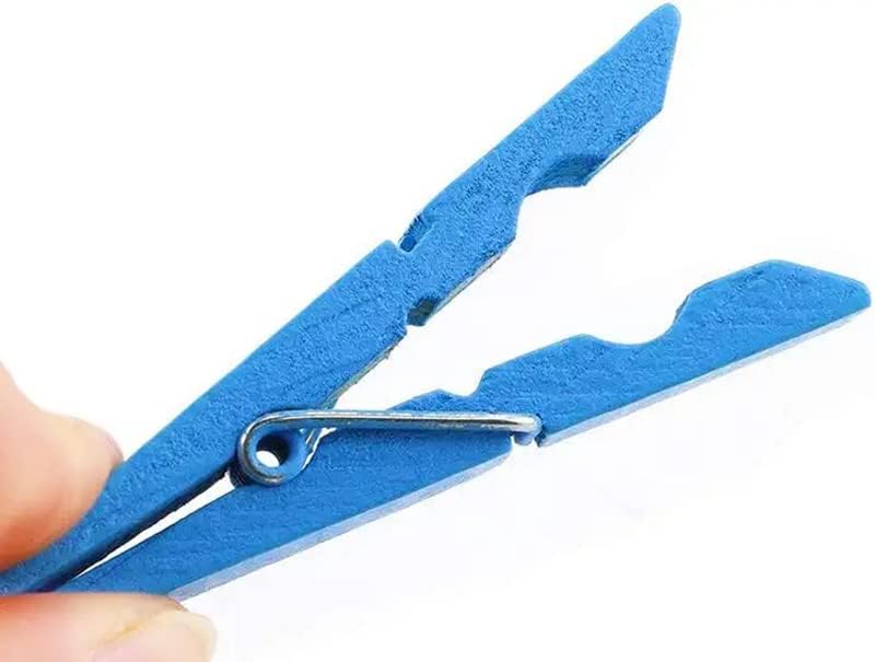 1.9" Wooden Clothespins Hanging Clothes Pins Clip Photo Holder DIY Gift Festive Party Decor with Bright Blue Jute Twine Pack 50