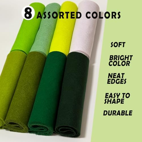 Green 8 Assorted Soft Felt Sheets Fabric, Each 8'' x 36'' 1.6mm Thick | Long - Image 2